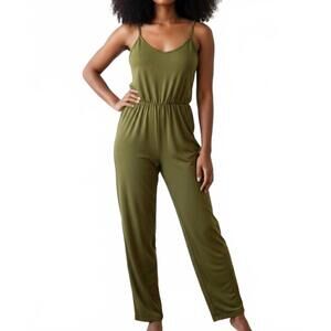 NEW CAPELLA v-neck sleeveless jumpsuit in olive green